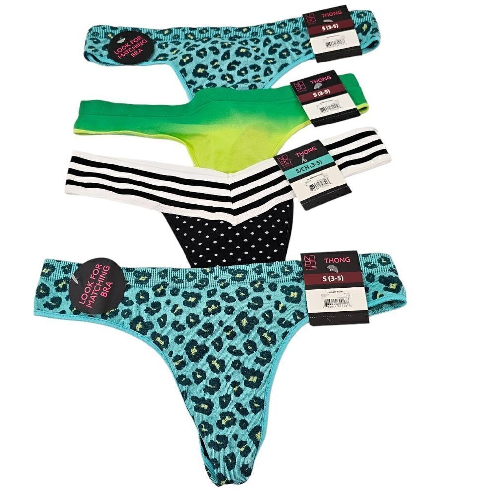 No Boundaries NOBO 4-Pack Multi-Color Seamless Thong Panties – Size Small